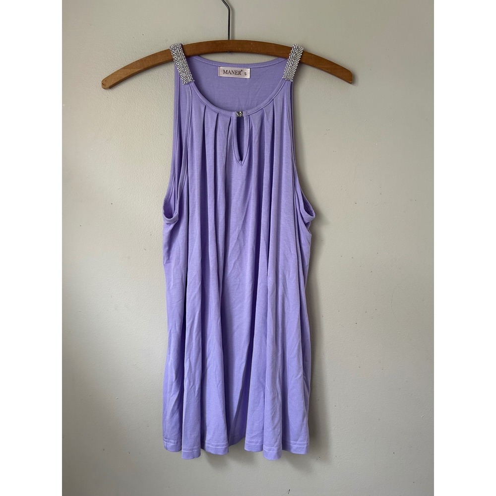 Y2K MANER Purple‎ Tank Top Blouse Shirt Sparkle Embellished S Feminine Fairy